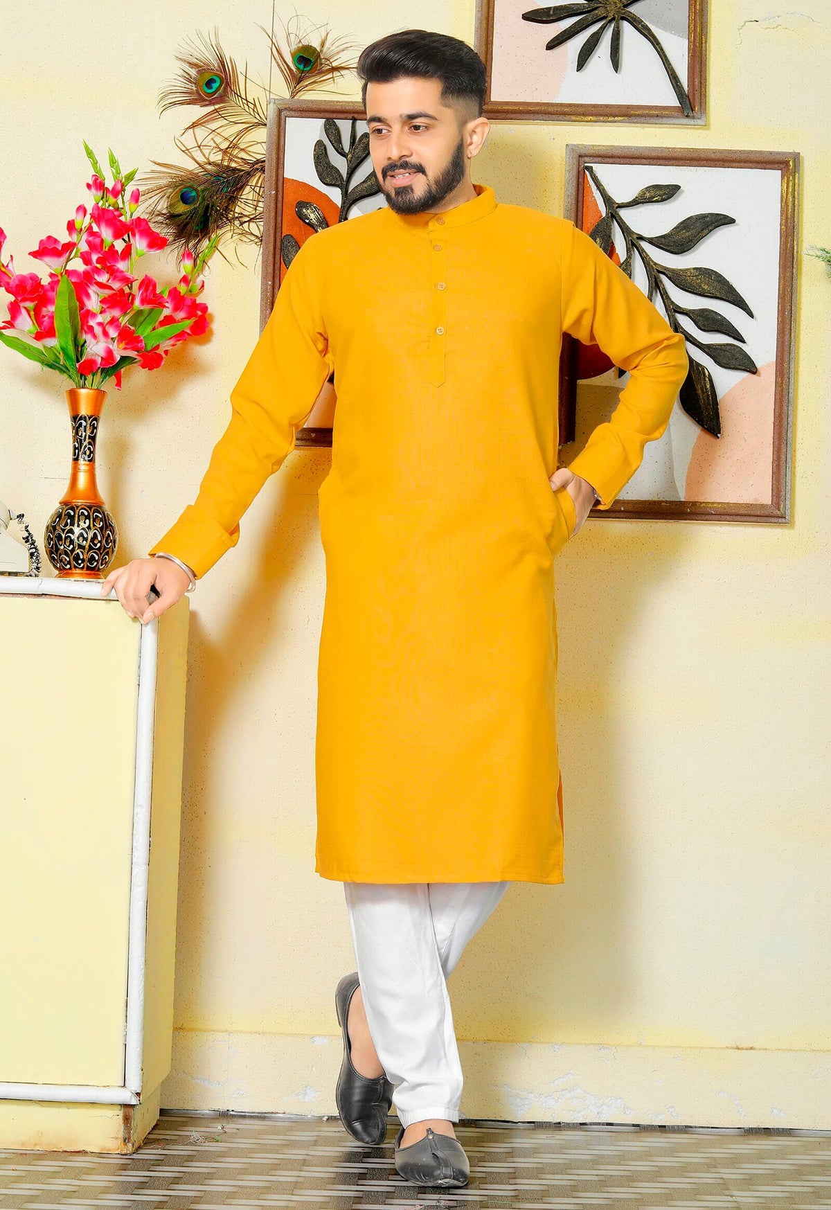 Gallant Haldi Yellow Men Cotton Kurta