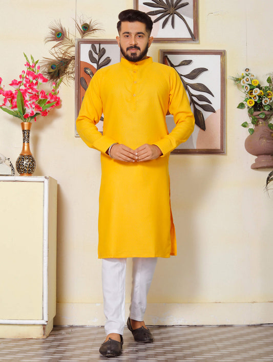 Gallant Haldi Yellow Men Cotton Kurta