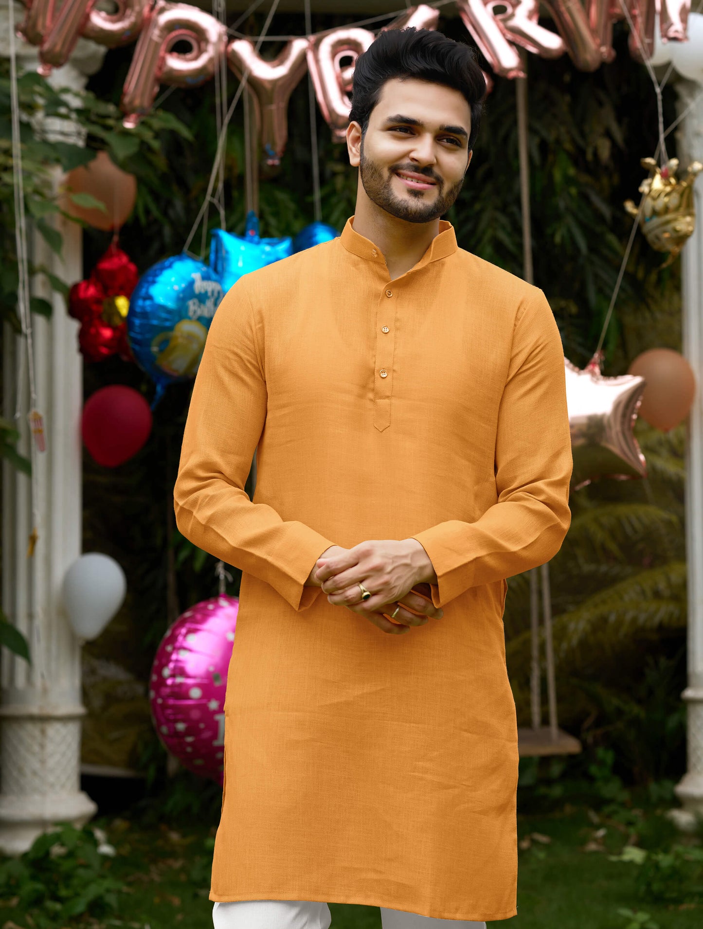 Linen Cotton Kurti and Kurta Yellow Couple Combo