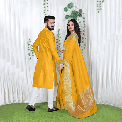 Lovely Yellow Couple Dress Silk Saree & Kurta