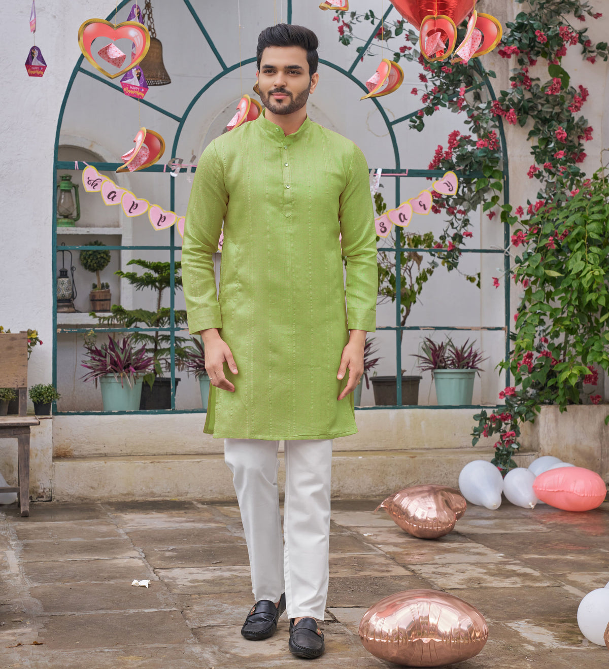 Traditional  Pista Green Men Kurta