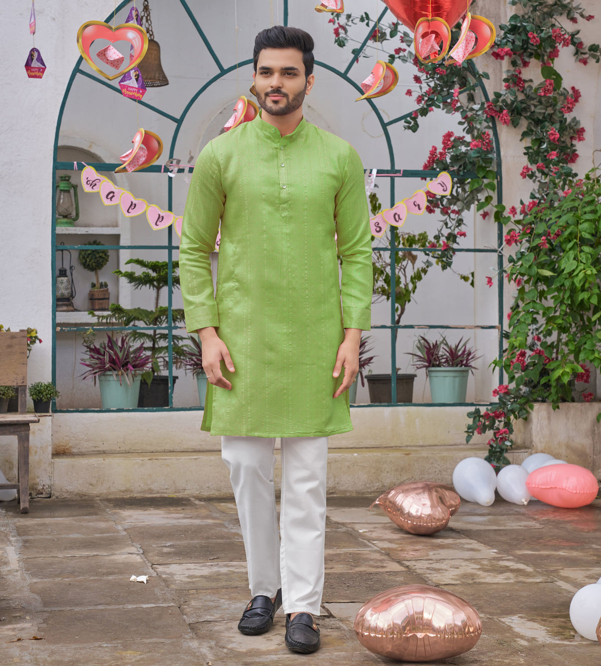 Traditional  Pista Green Men Kurta