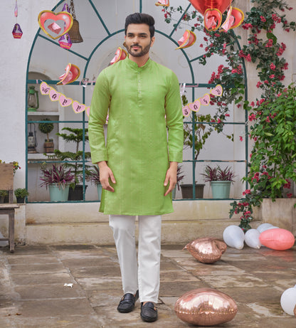 Traditional  Pista Green Men Kurta