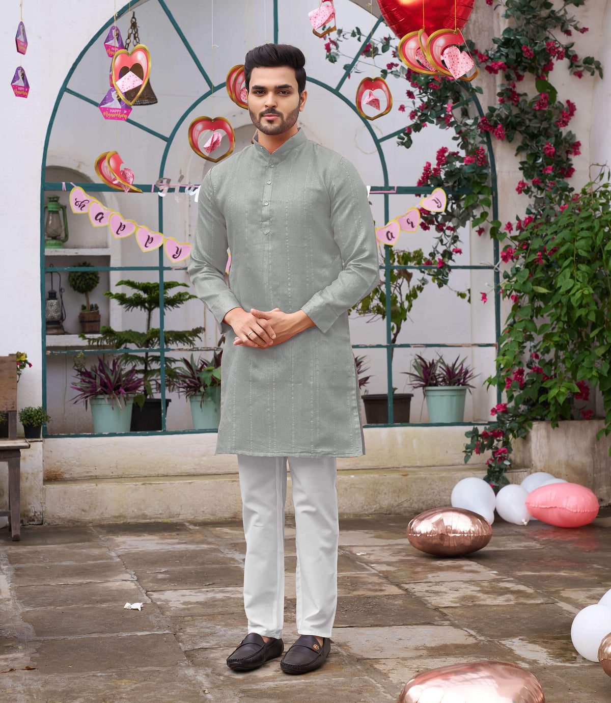 Traditional  Grey Men Kurta