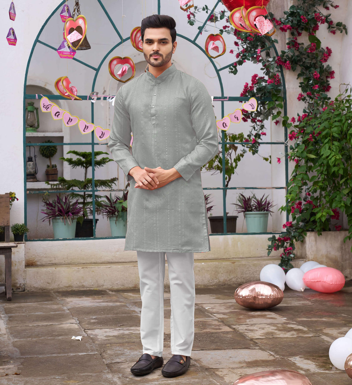 Traditional  Grey Men Kurta