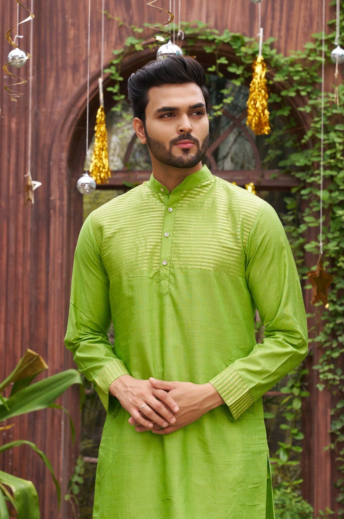 Traditional Men Silk Green Kurta with Pajama