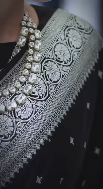 Black Soft Lichi Silk Saree