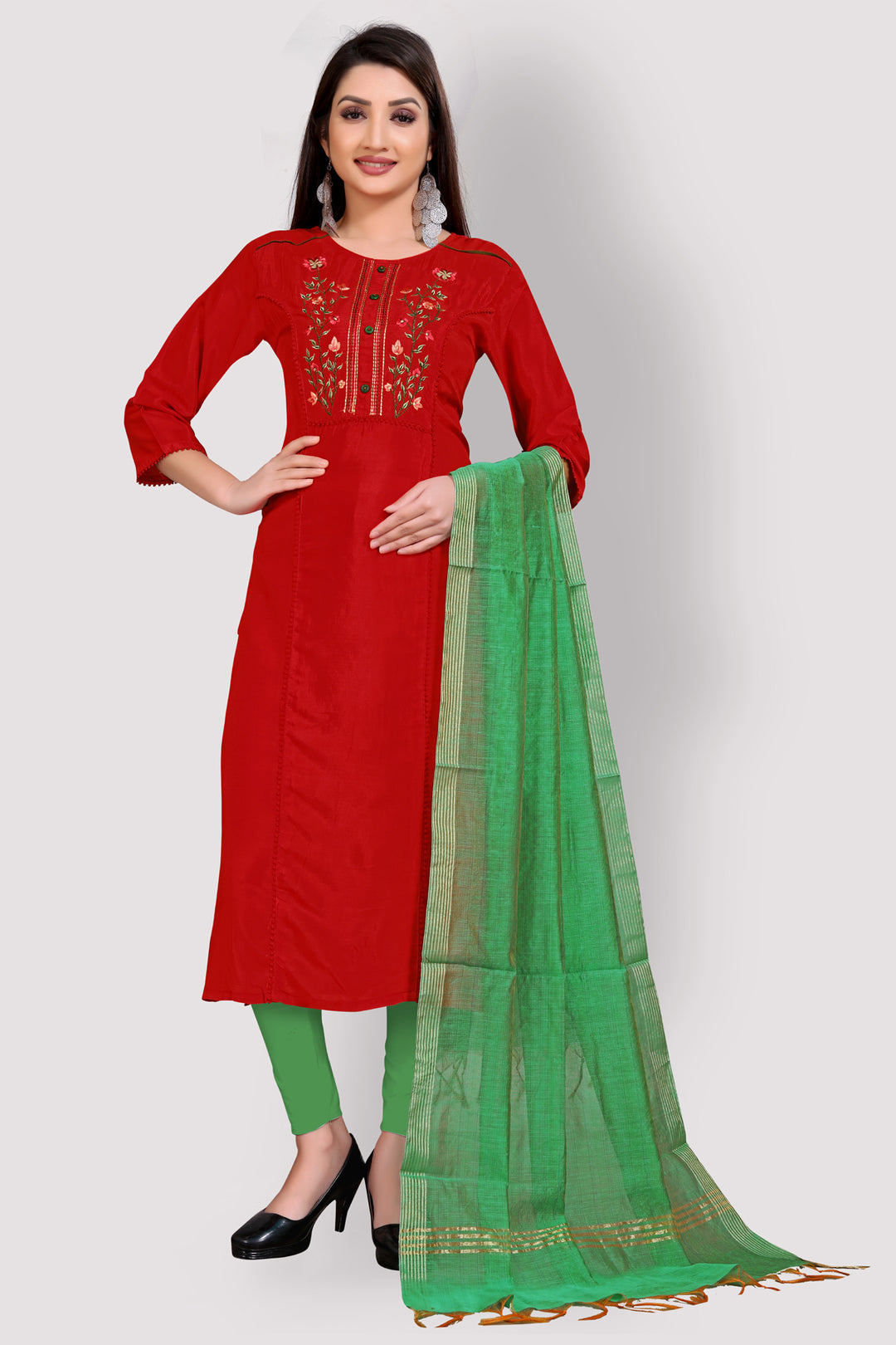 Buy Designer Red kurti with silk Dupatta