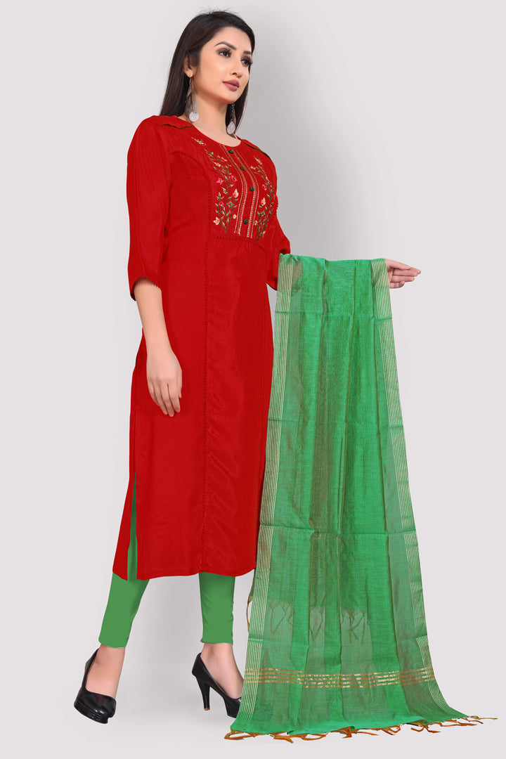 Buy Designer Red kurti with silk Dupatta