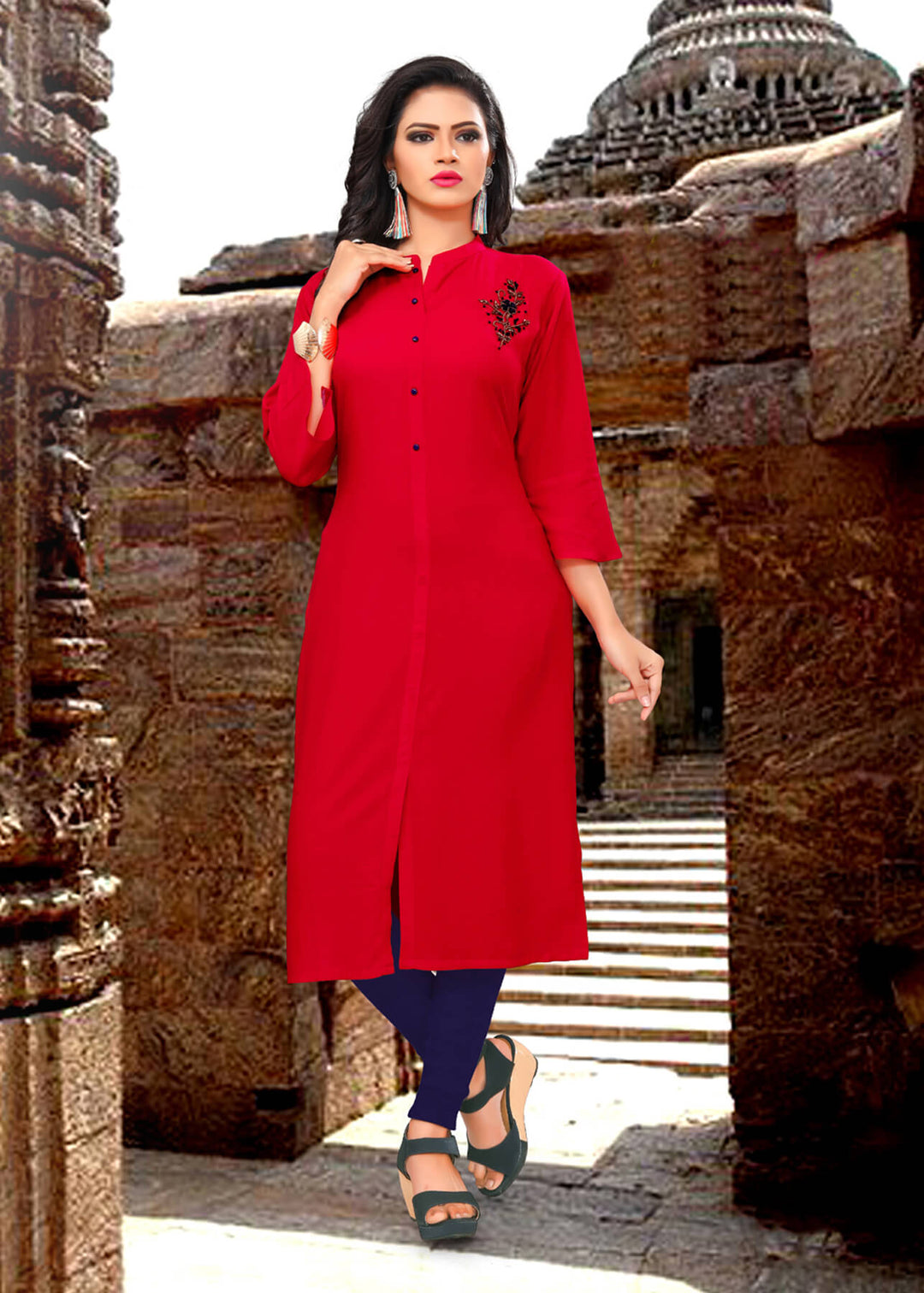 Designer Red Kurti with Stylish Handwork