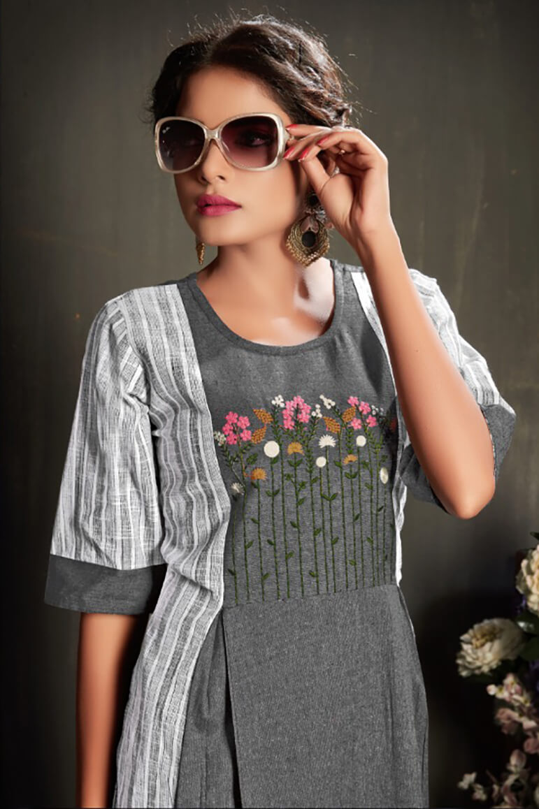 Designer Cotton Straight Embroidery Kurta