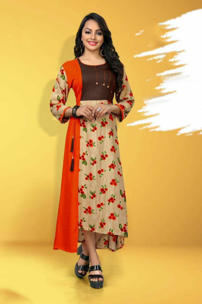 Buy Designer A Line Rayon Printed Kurta