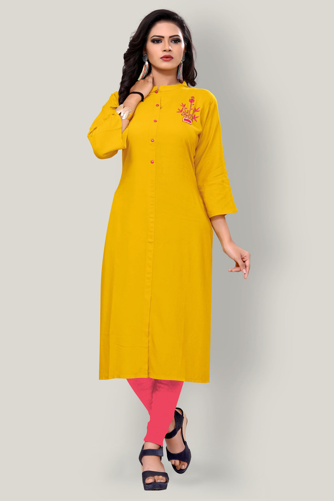 Buy Designer Yellow kurti with stylish handwork