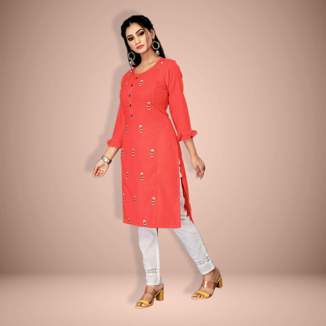 Designer kurti with stylish Coral embroidery Sringar