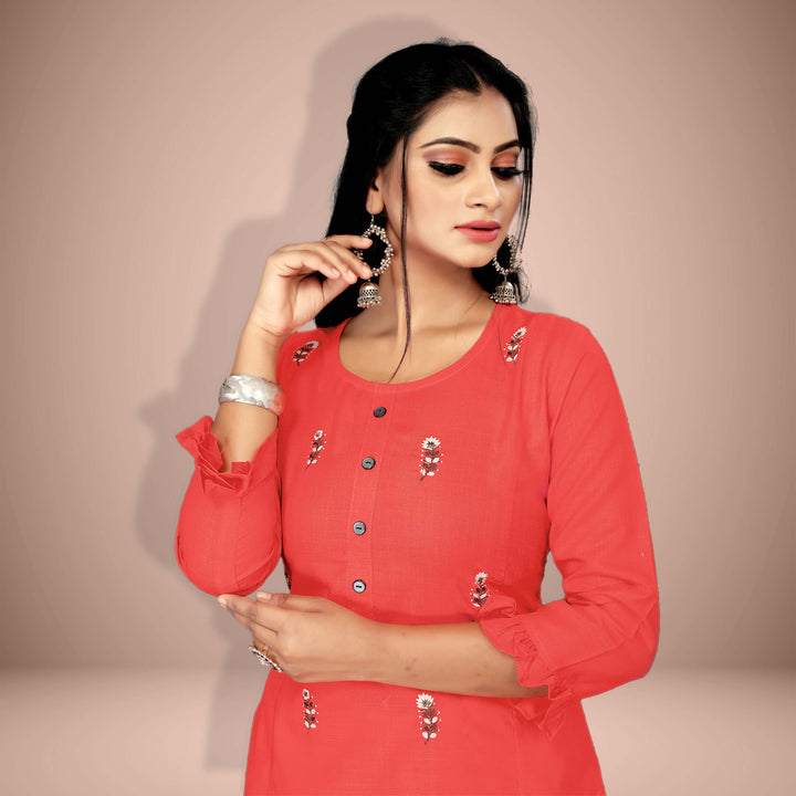 Designer kurti with stylish Coral embroidery Sringar