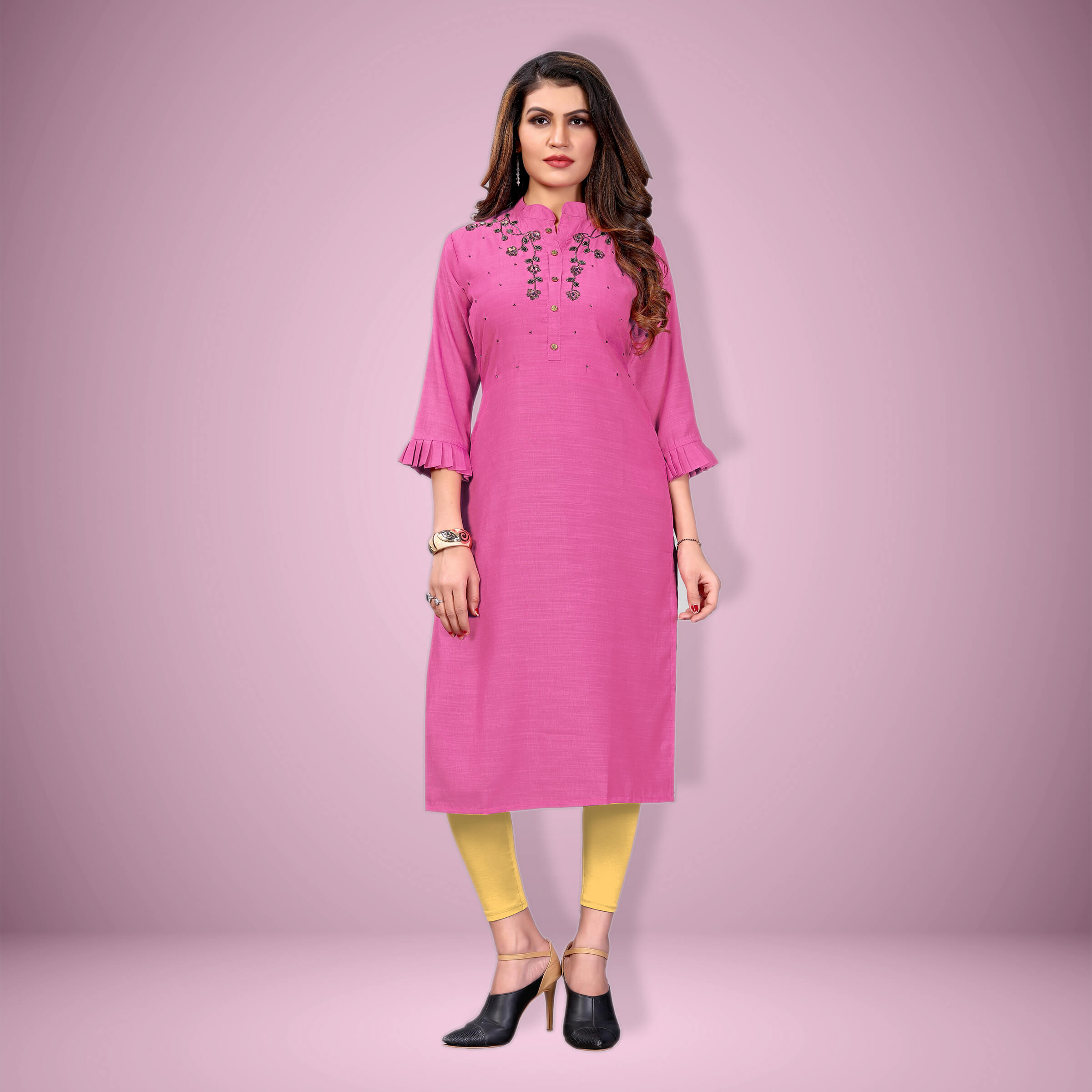 Buy Purple Silk kurti with stylish handwork