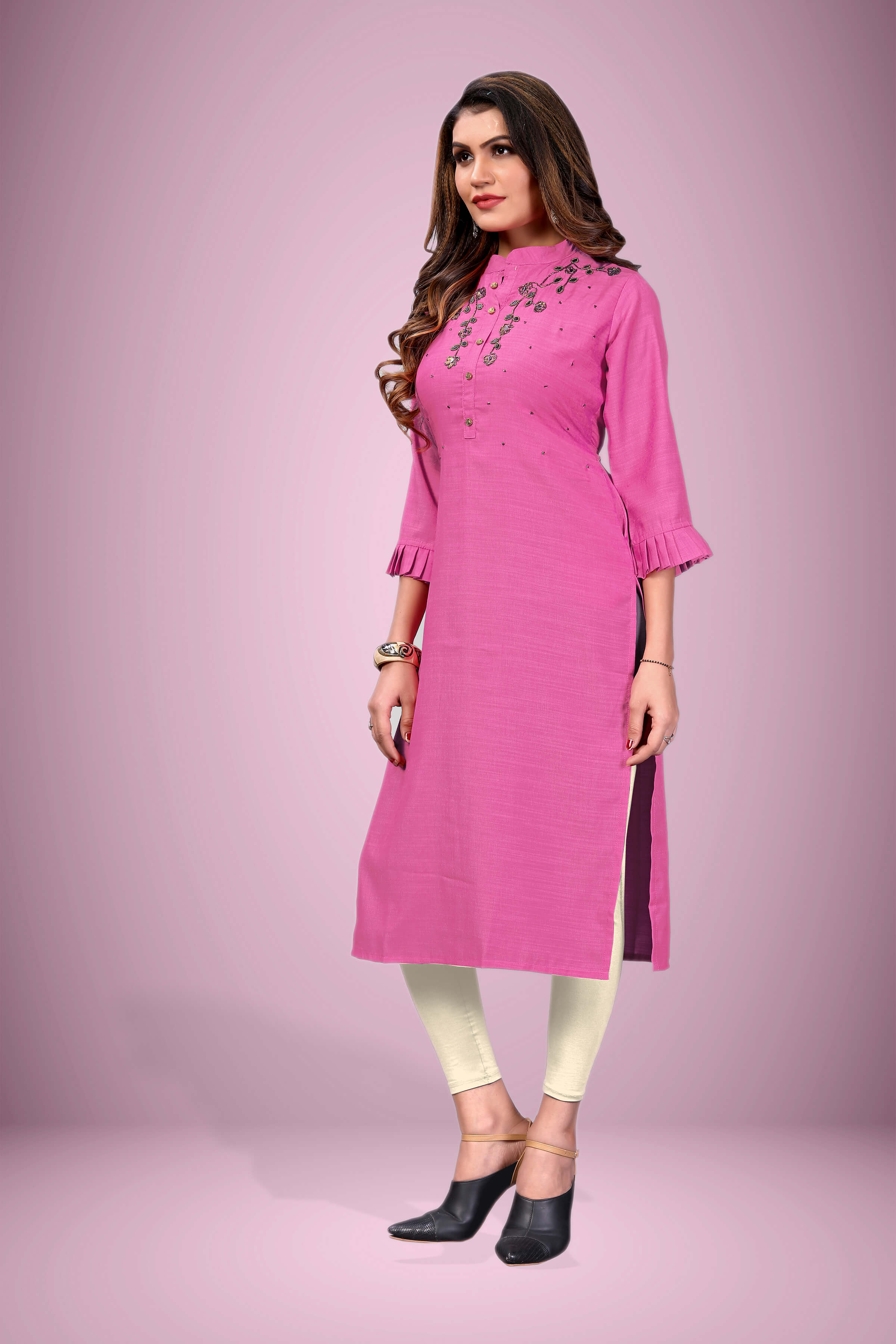 Buy Purple Silk kurti with stylish handwork