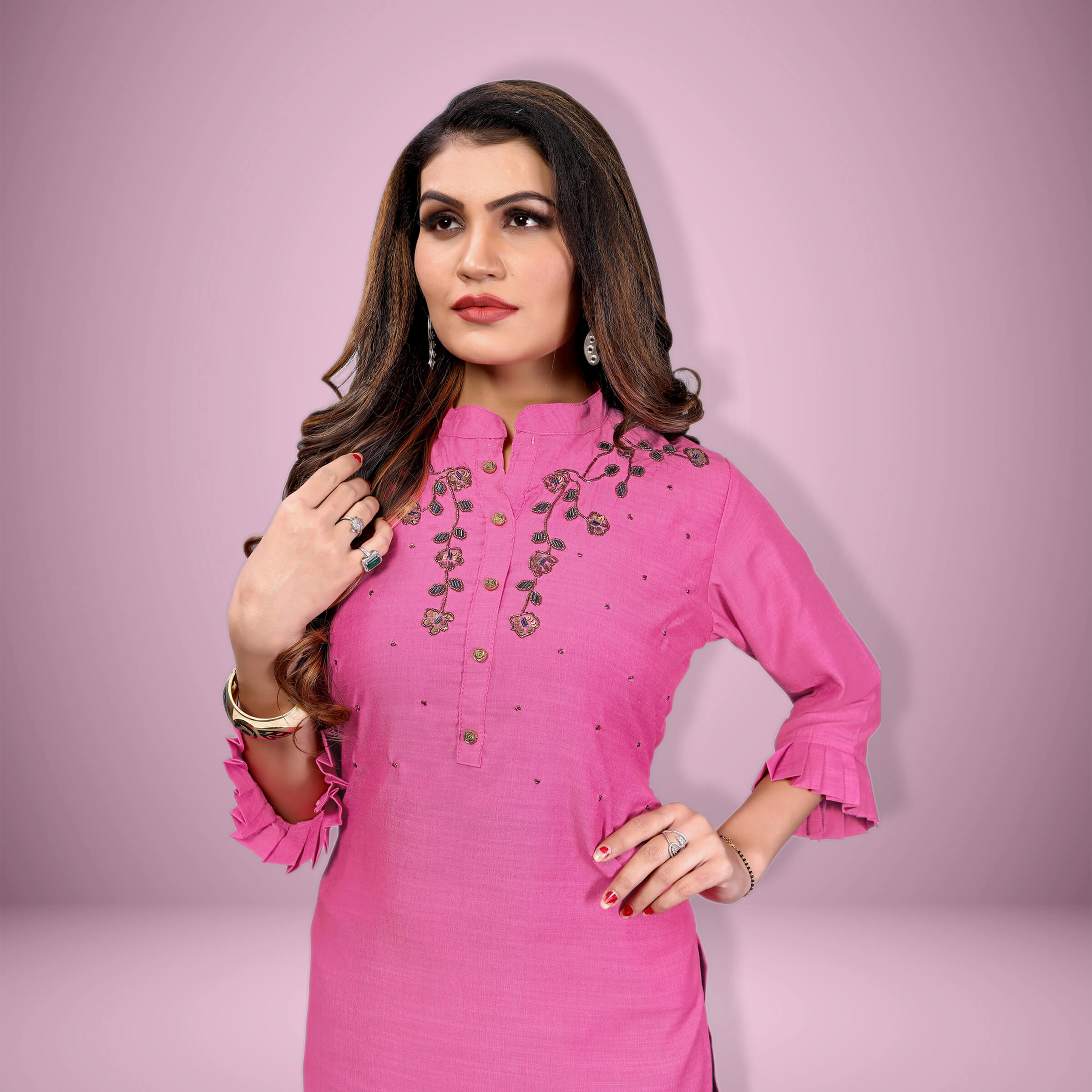 Buy Purple Silk kurti with stylish handwork