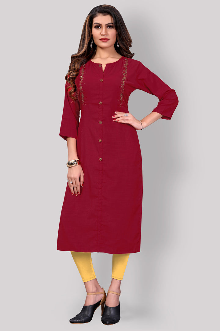 Buy Maroon Silk kurti with stylish handwork