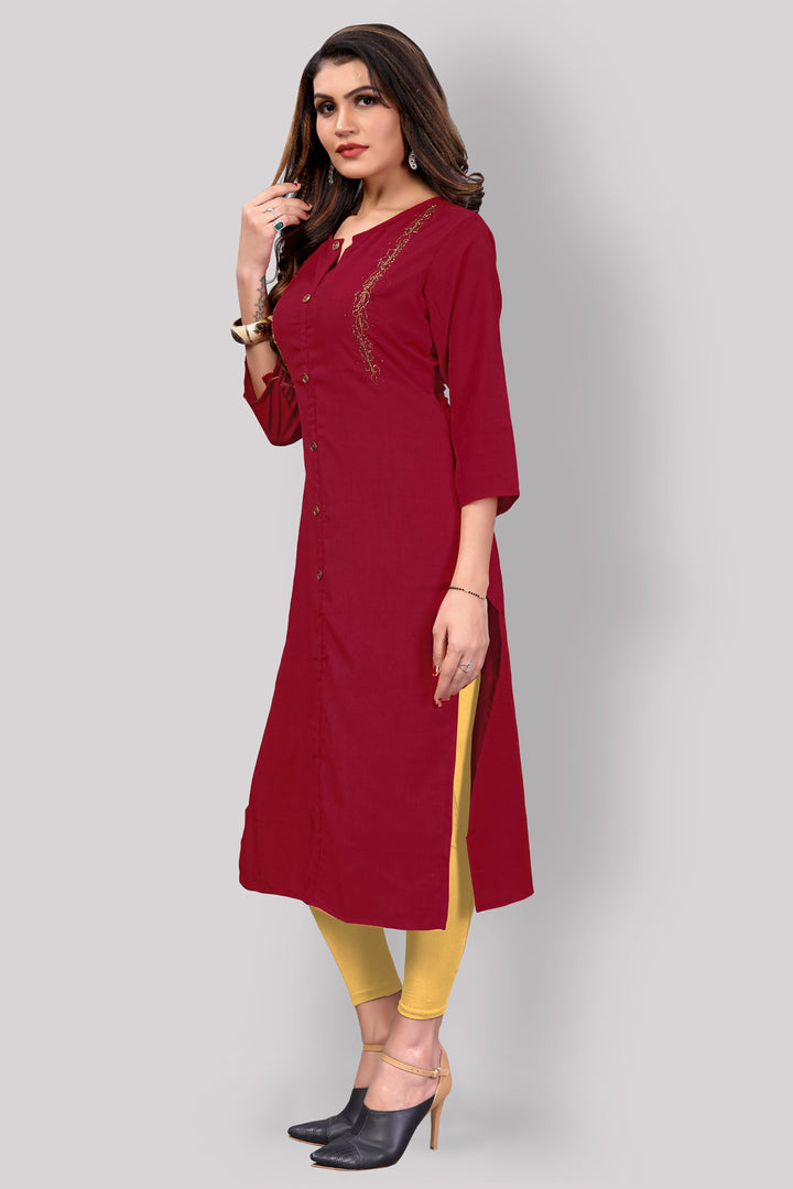 Buy Maroon Silk kurti with stylish handwork