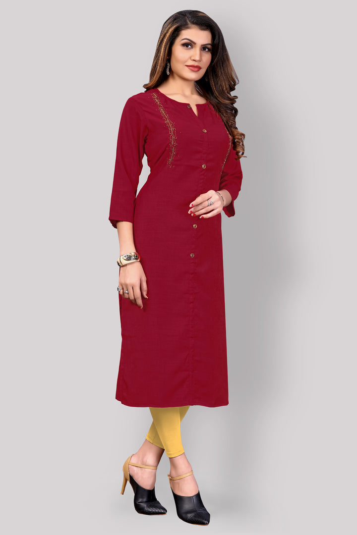 Buy Maroon Silk kurti with stylish handwork