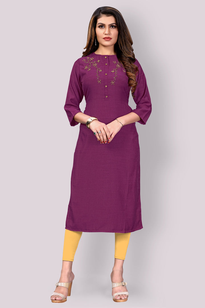 Dark Purple Silk kurti with stylish handwork