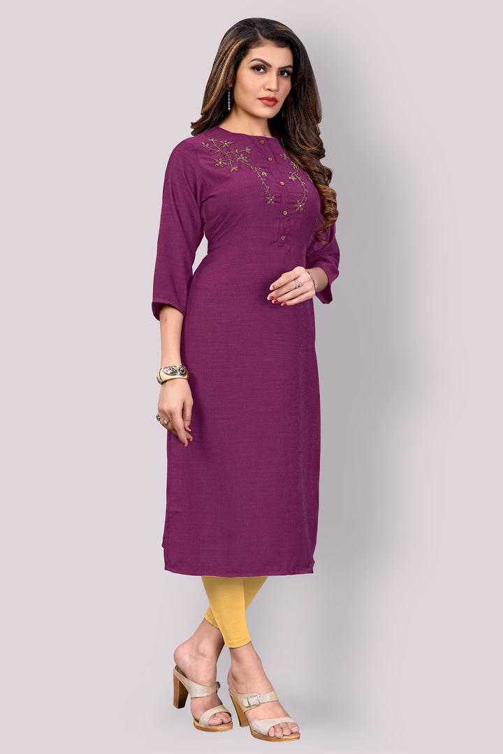 Dark Purple Silk kurti with stylish handwork