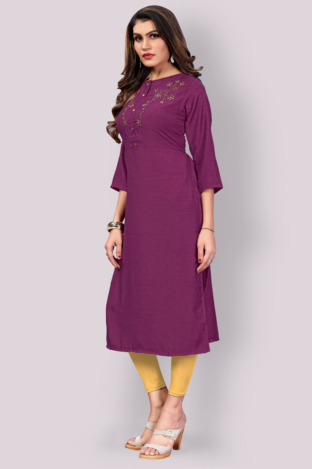 Dark Purple Silk kurti with stylish handwork