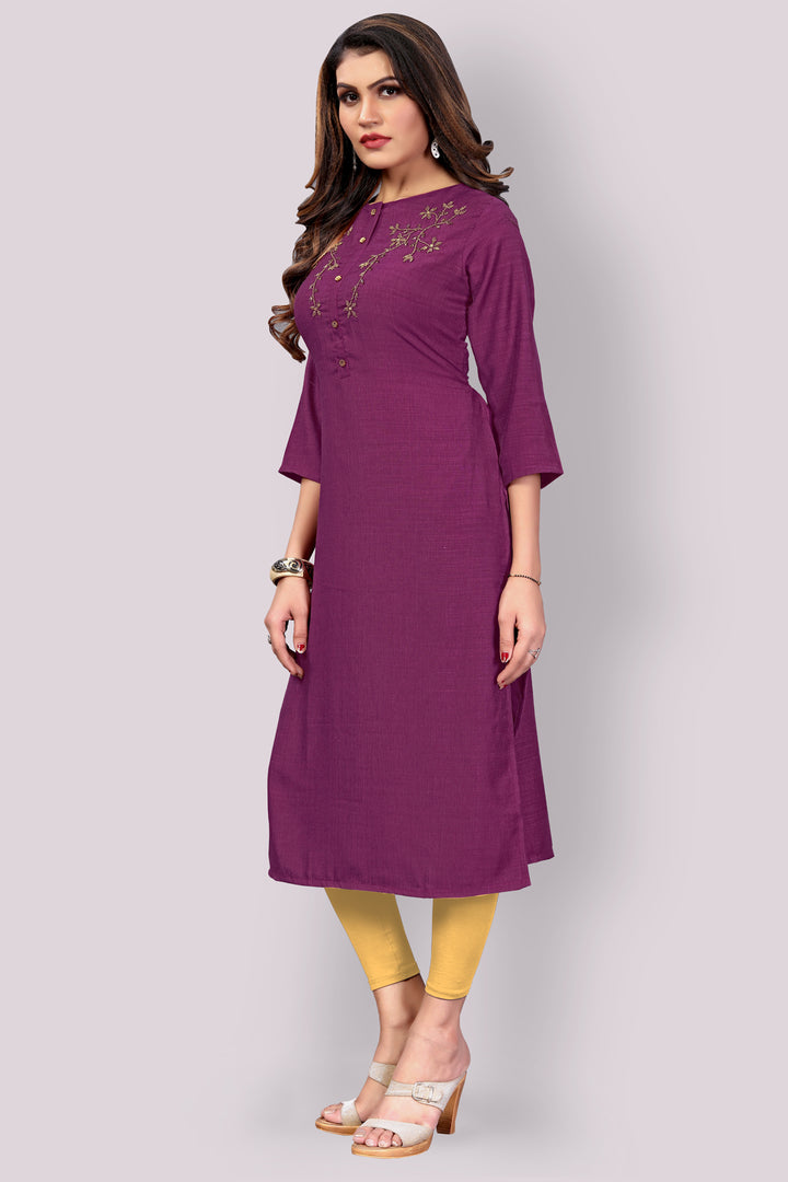 Dark Purple Silk kurti with stylish handwork