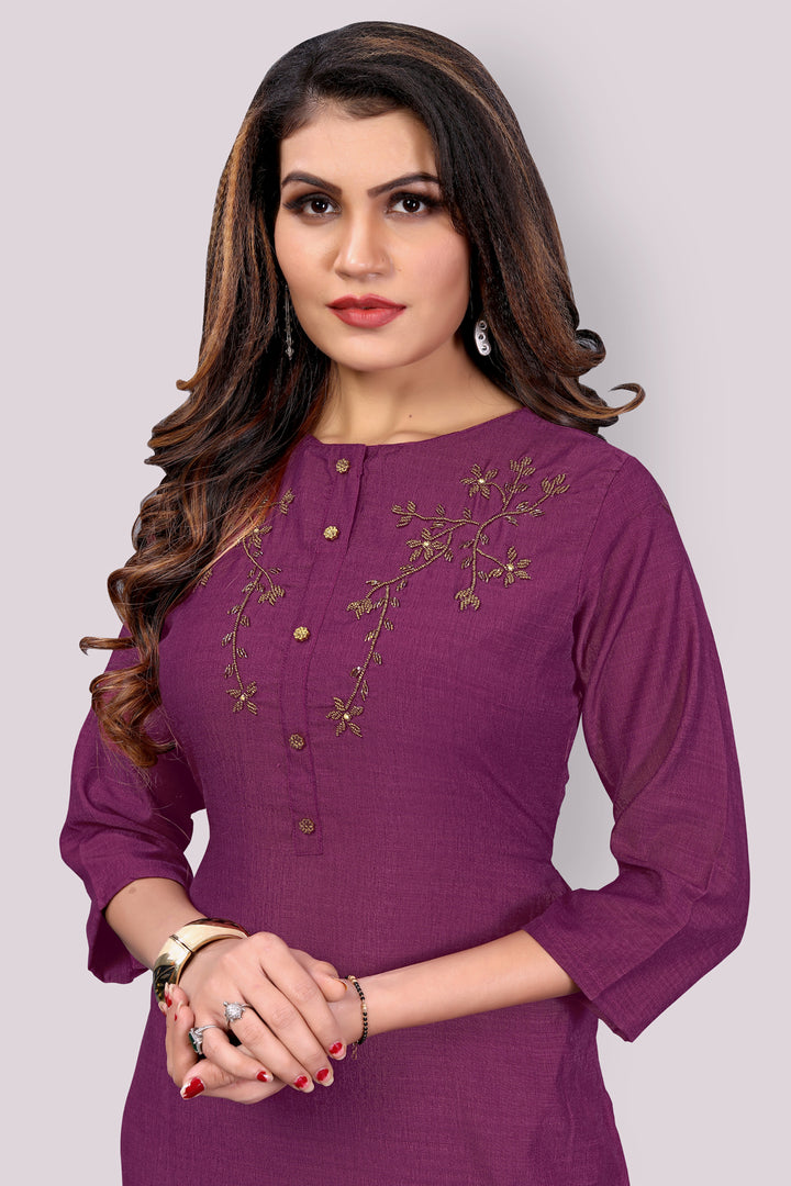 Dark Purple Silk kurti with stylish handwork