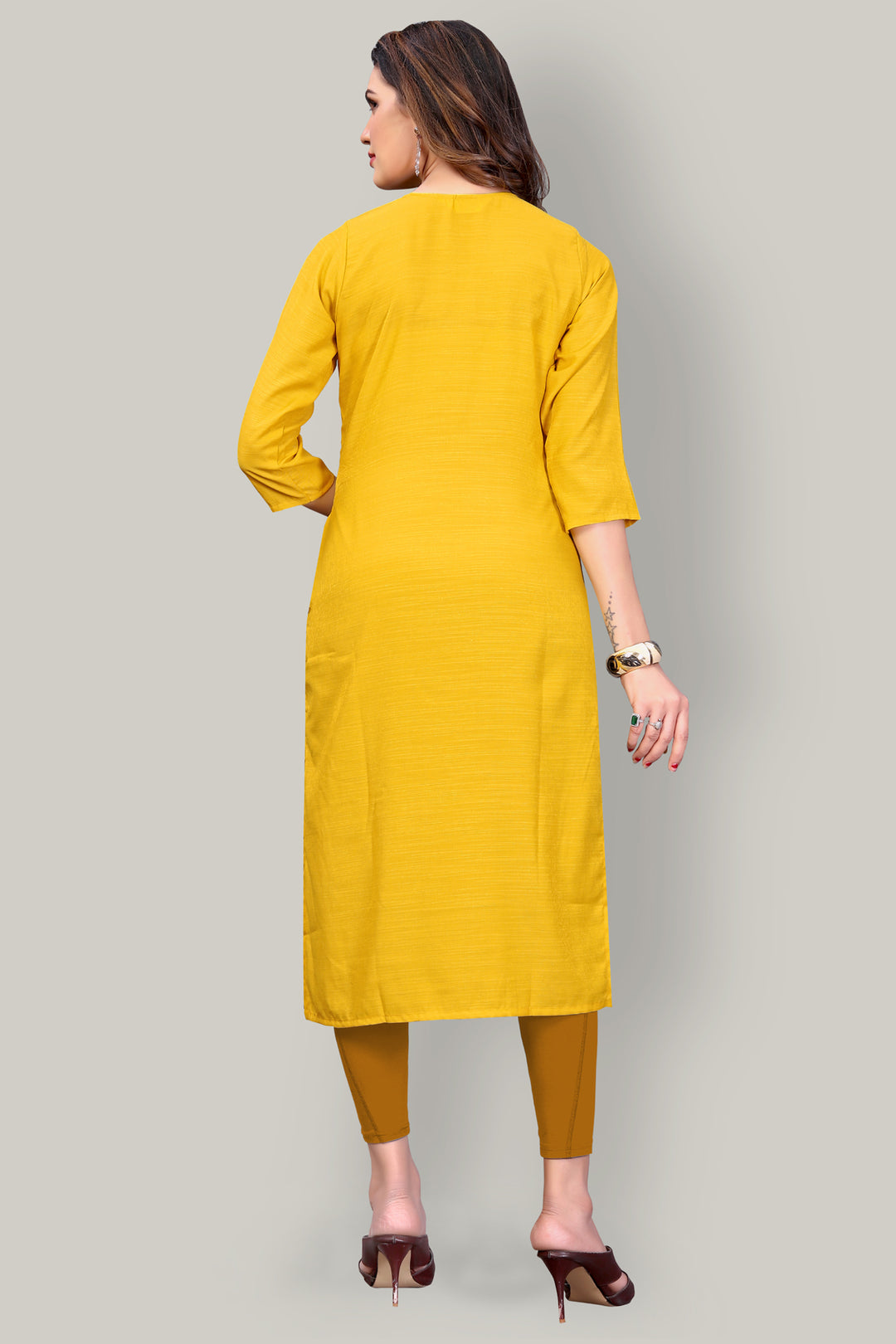 Buy Yellow Silk kurti with stylish handwork