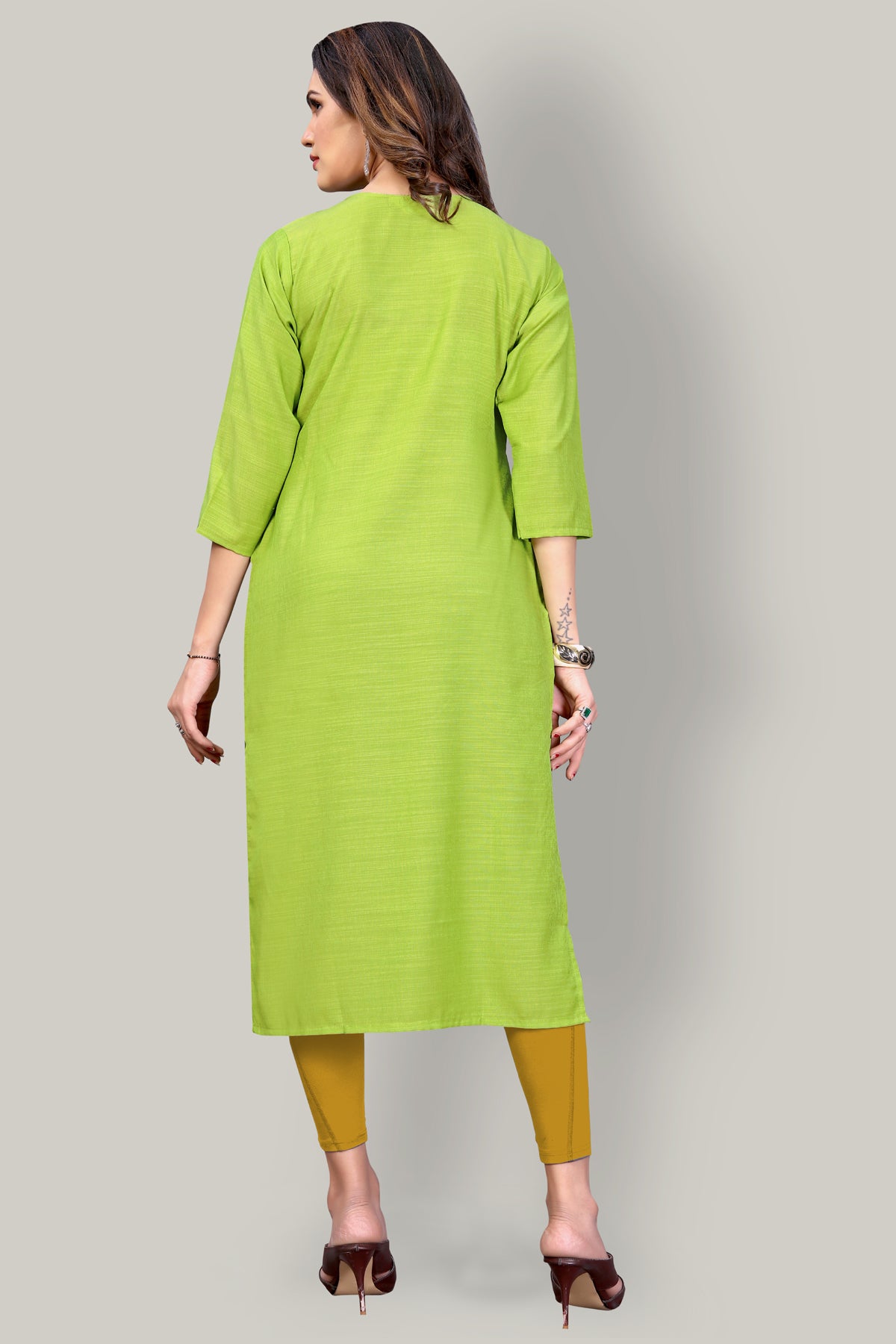 Buy Parrot Green Silk kurti with stylish handwork