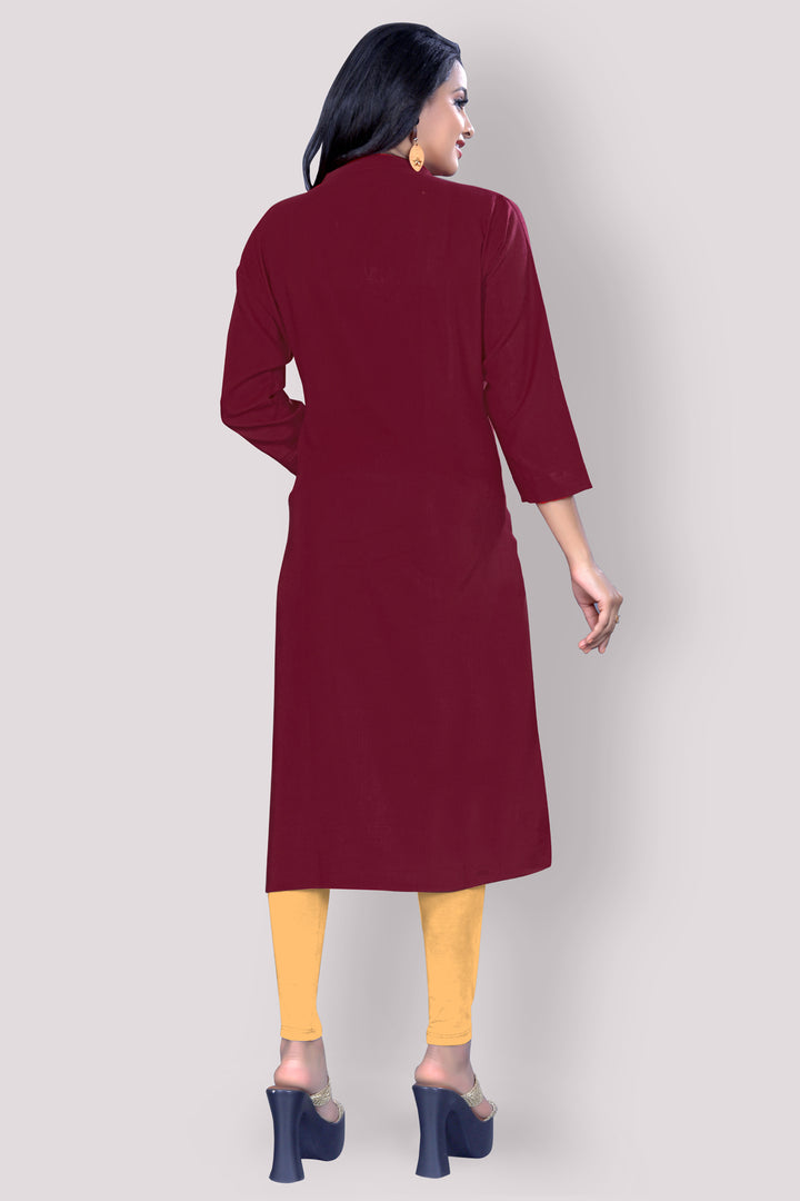 Embroidered cotton Maroon Kurta
