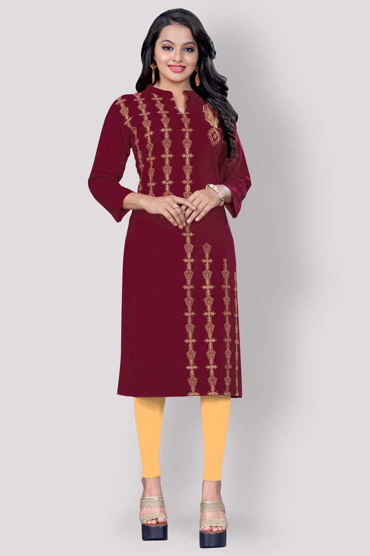 Embroidered cotton Maroon Kurta