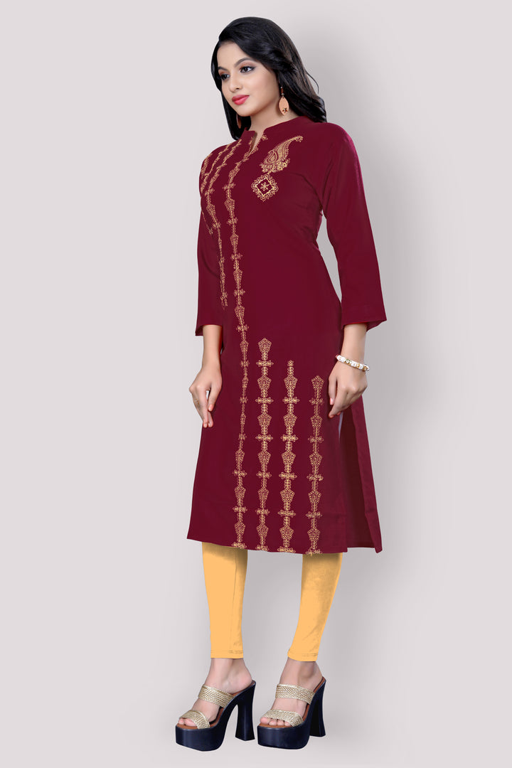 Embroidered cotton Maroon Kurta