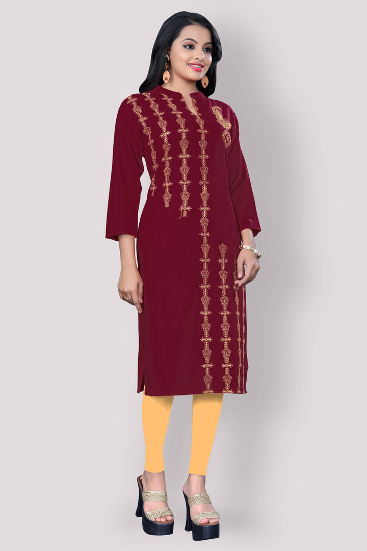 Embroidered cotton Maroon Kurta