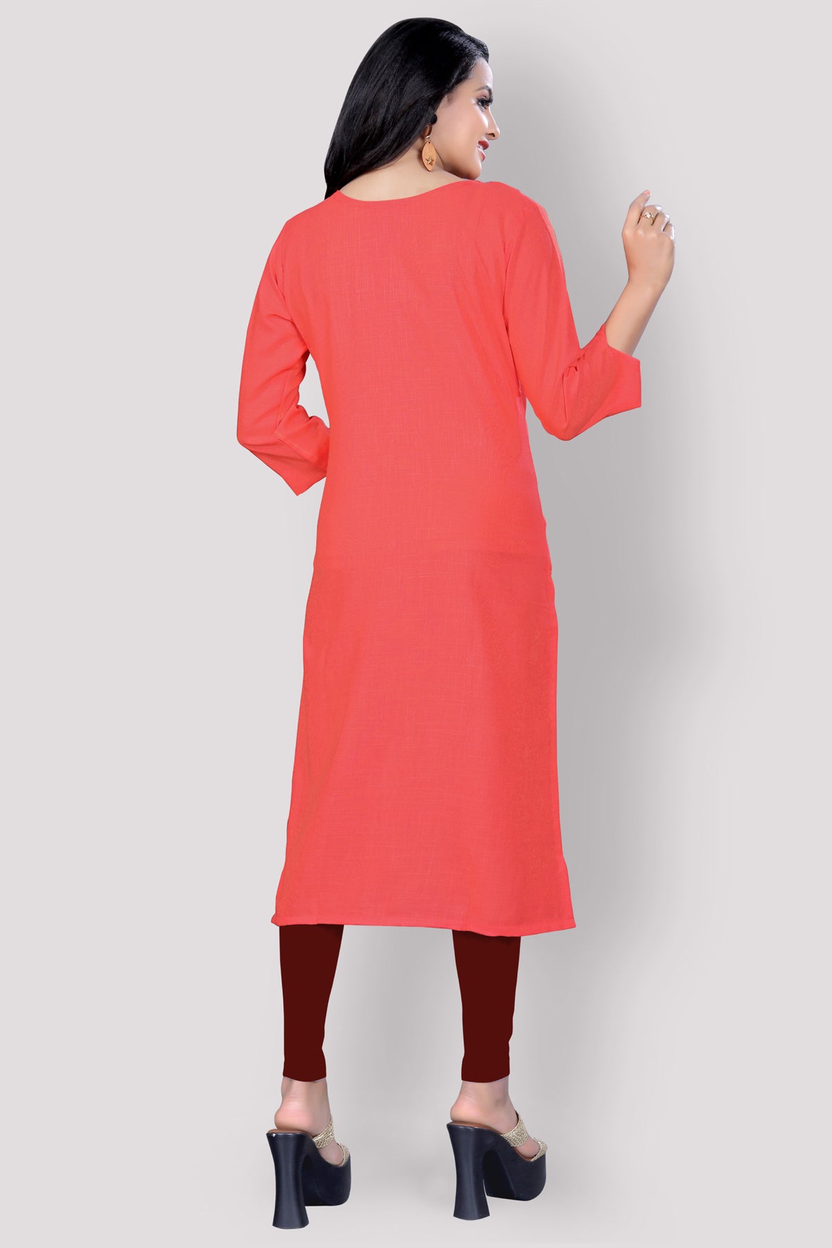 Embroidered cotton Coral Kurta