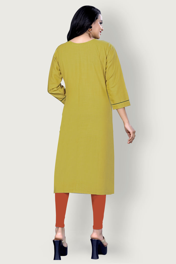 Embroidered cotton Olive Green Kurta