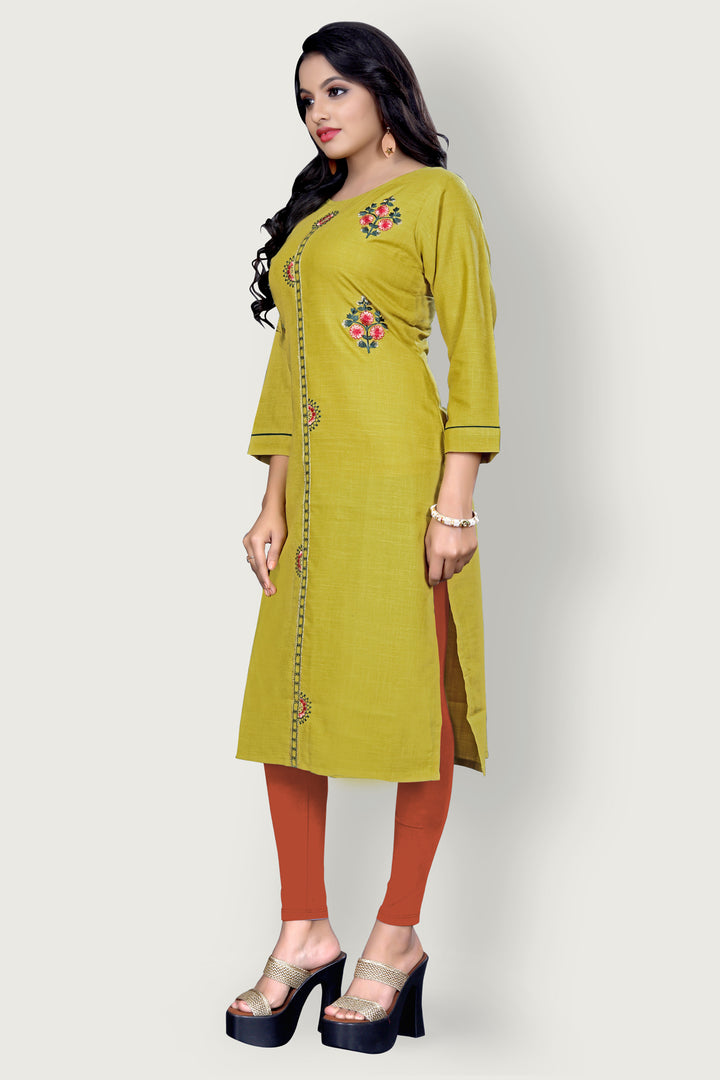 Embroidered cotton Olive Green Kurta