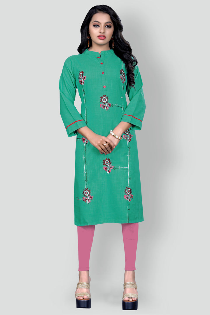 Embroidered cotton Teal Kurta