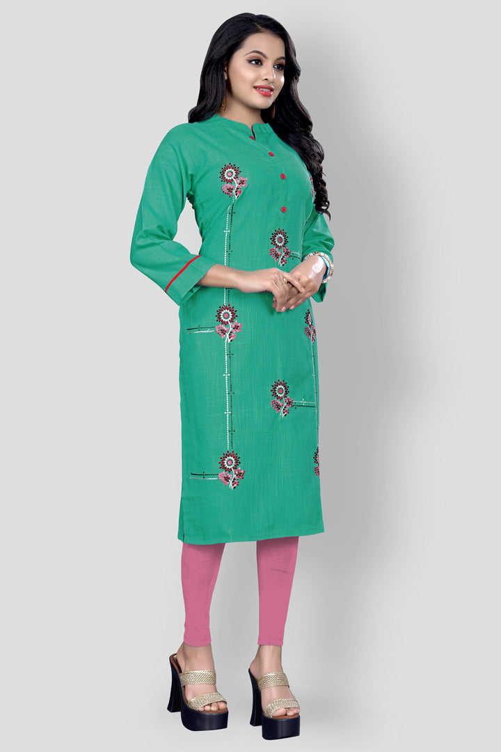 Embroidered cotton Teal Kurta