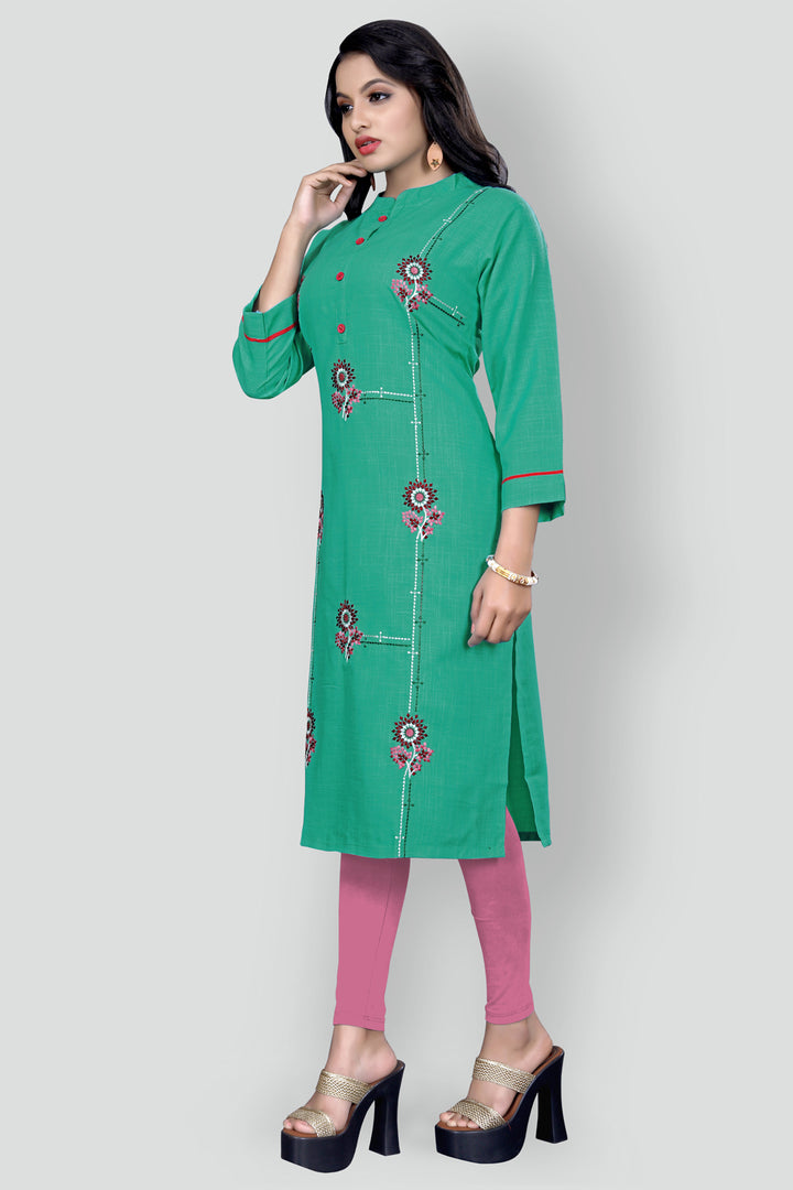 Embroidered cotton Teal Kurta