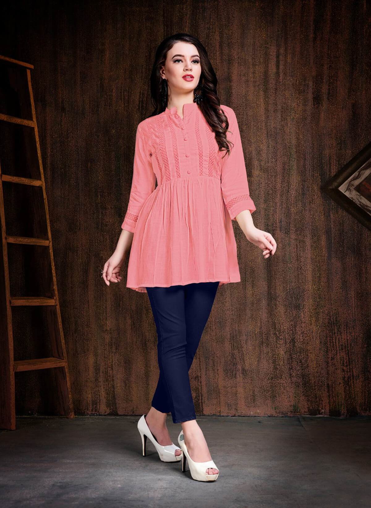 Buy Aasin Designer Peach, Pink, Yellow, Parrot Green Top tunic