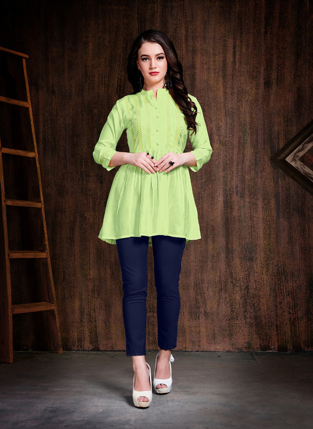 Buy Aasin Designer Peach, Pink, Yellow, Parrot Green Top tunic