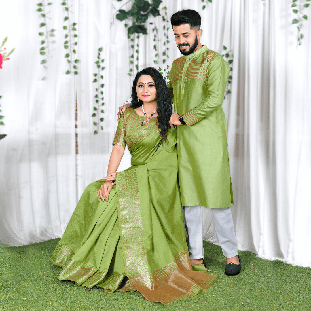 Silk Saree and Kurta Set: Exquisite Couple Dress Archittam Fashion