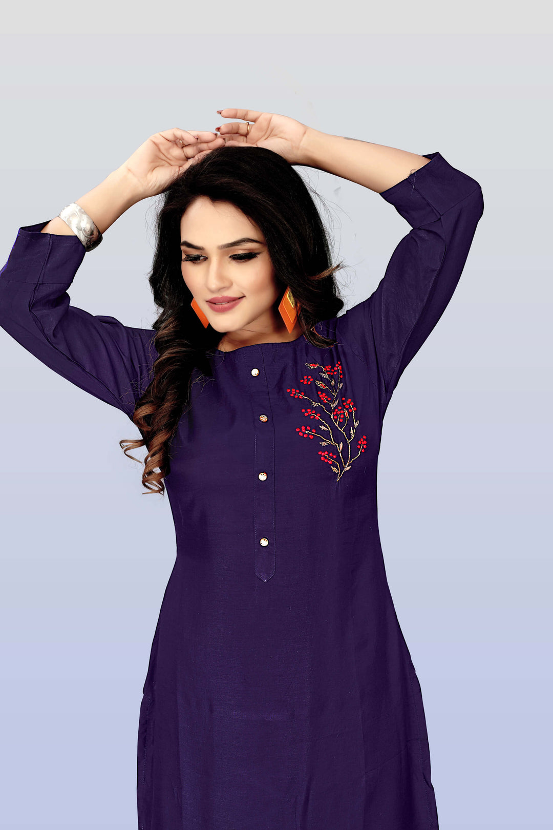 Buy Designer Silk Blue kurti with stylish handwork