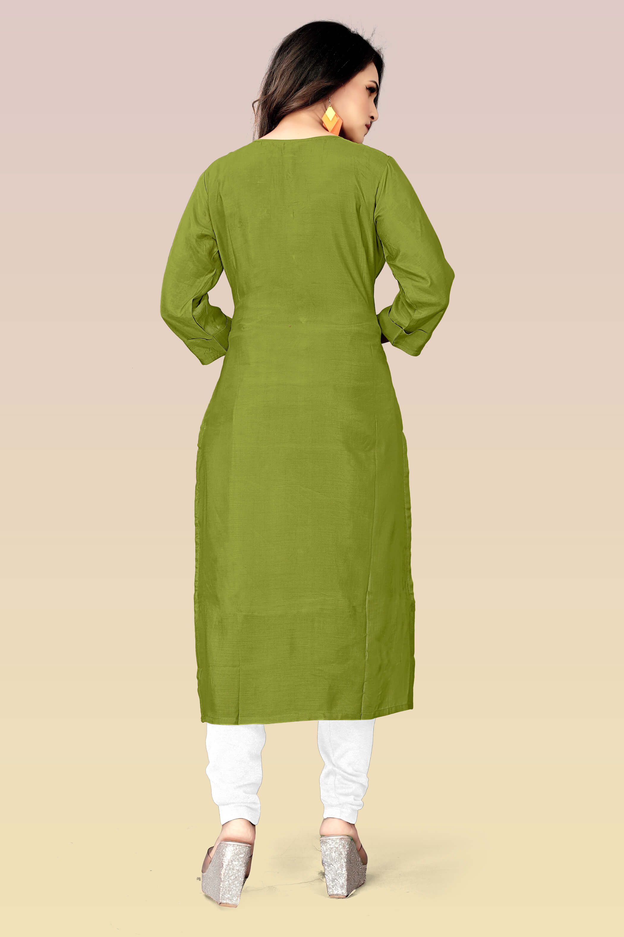 Designer Silk Olive green kurti with stylish handwork