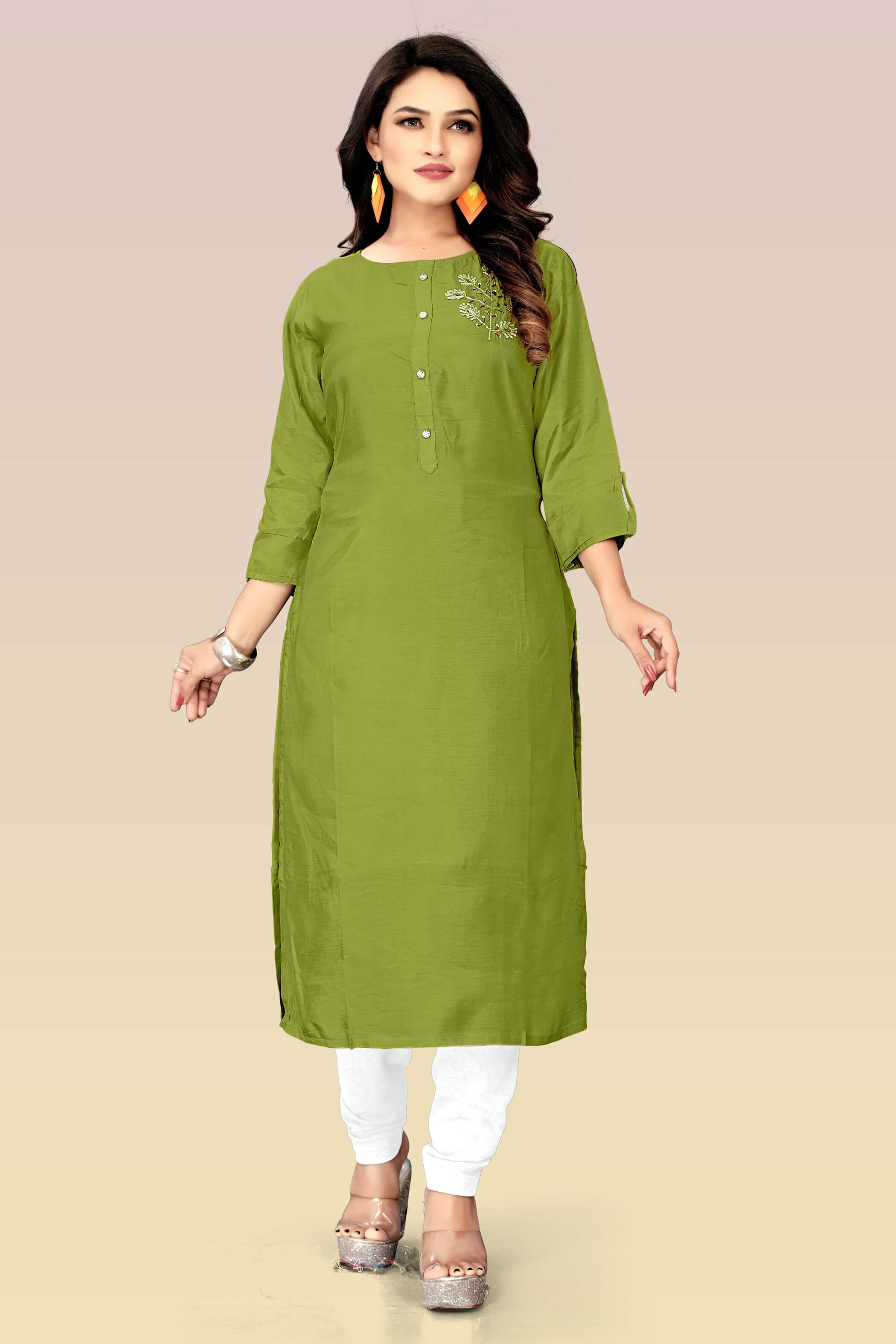 Buy GifCot Peacock Green Color Plain Poly Silk Two Tone Silk Kurti at  Amazonin