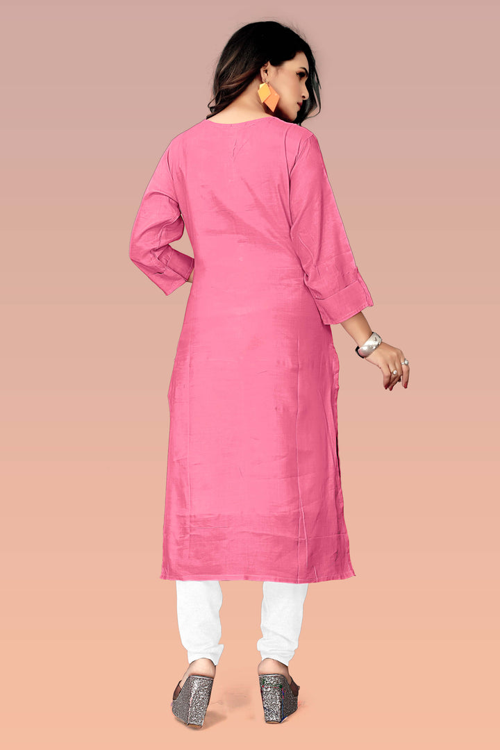 Buy Designer Silk Pink kurti with stylish handwork