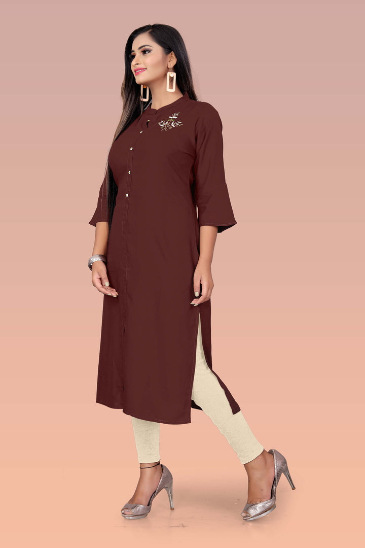 Designer Brown kurti with stylish handwork